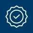 Symbol „Qualität“, weiß auf dunkelblau, bd13cwebp 68x